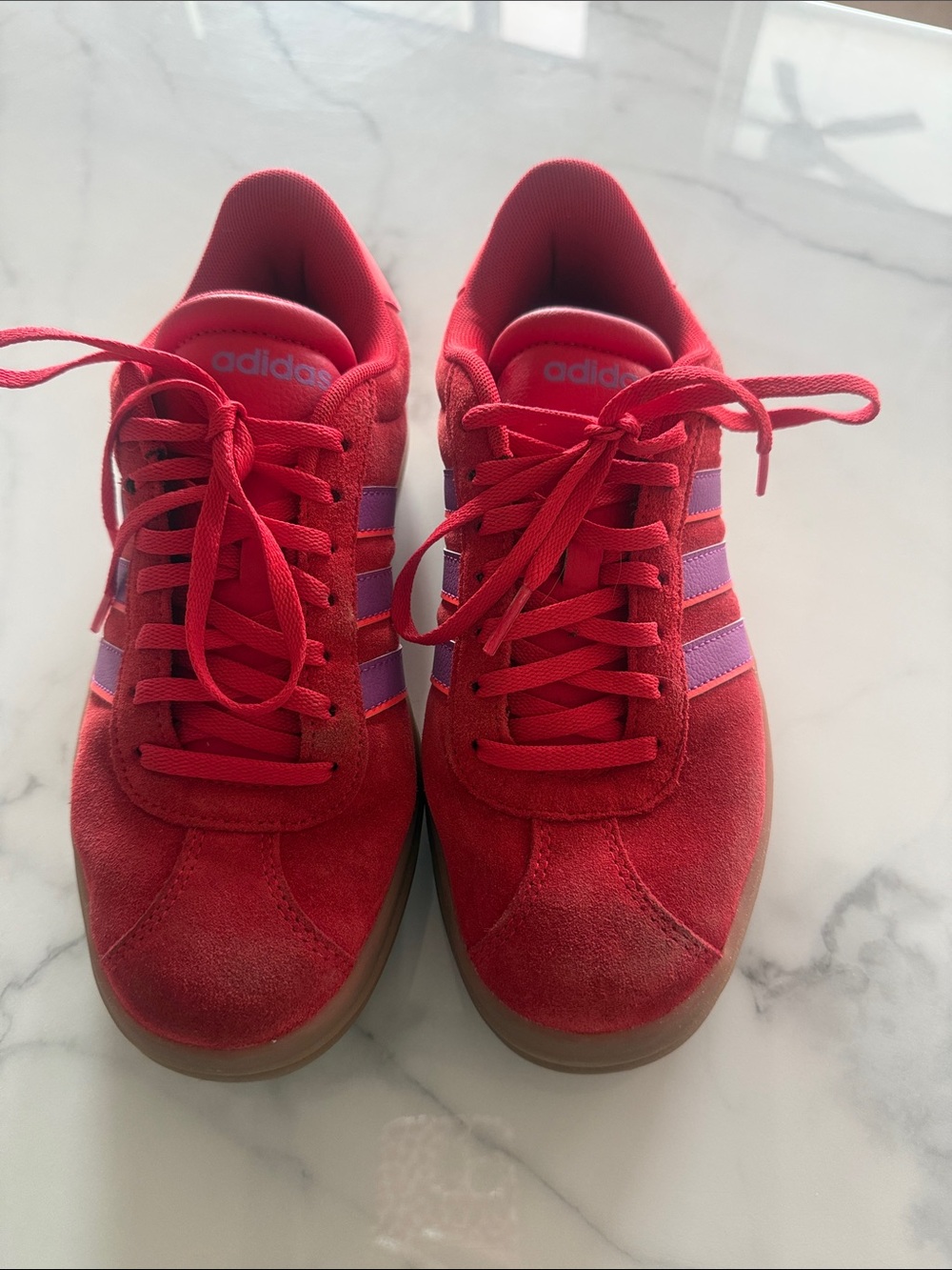 adidas Red Suede Sneakers with Pink Stripes size 7.5